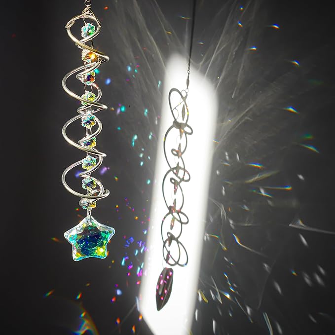 H&D HYALINE & DORA 21inch Crystal Suncatcher for Window Hanging Double-Spiral Design Gazing Ball Spiral Tail Wind Spinners Sun Catchers Rainbow Maker Indoor Outdoor Christmas Decoration