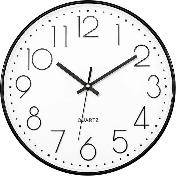 Foxtop 14 Inch Black Wall Clock Large Silent Non-Ticking Battery Operated Round by Foxtop