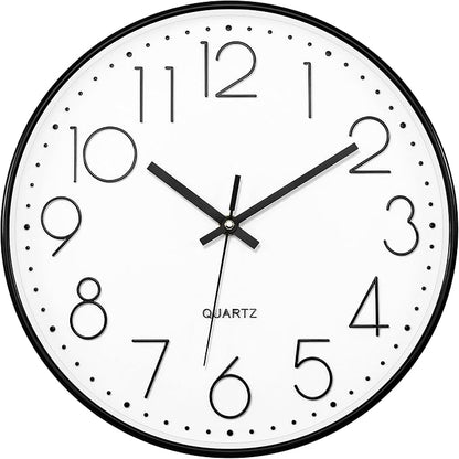 Foxtop 14 Inch Black Wall Clock Large Silent Non-Ticking Battery Operated Round by Foxtop