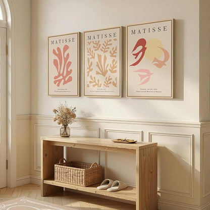 Framed Large Matisse Abstract Wall Art Set of 3, Vintage Neutral Pink Floral - Image 4