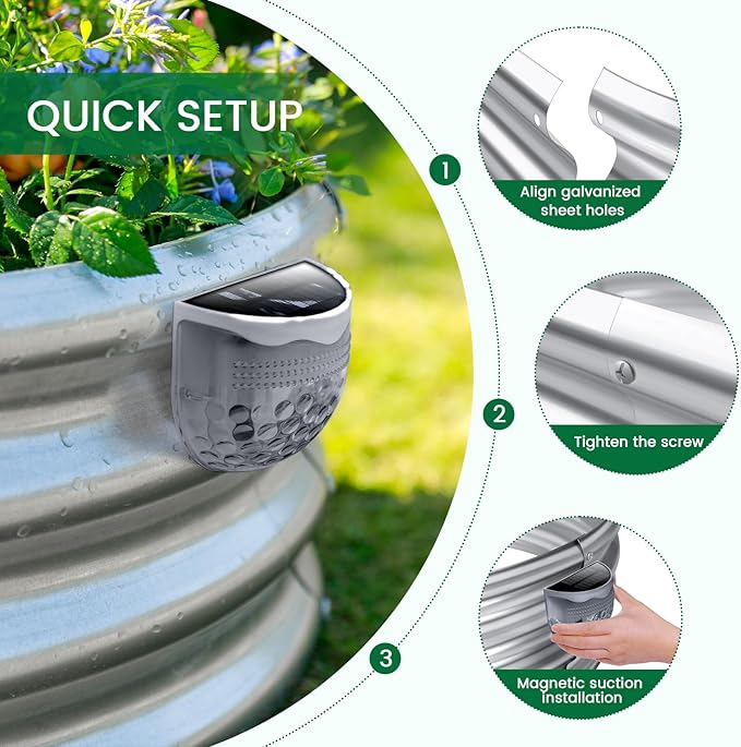 Land Guard Galvanized Raised Garden Beds Outdoor with 2 Magnetic Solar-Powered Lights(Grey), Metal Planter Raised Beds, 4×2×1Ft Metal Raised Garden Beds for Gardening, Vegetables, Flowers