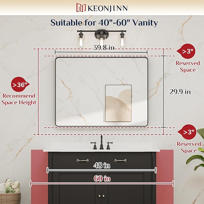 Keonjinn Brushed Nickel Mirror 40 x 30 Inch Large Silver Bathroom Mirror - Image 6