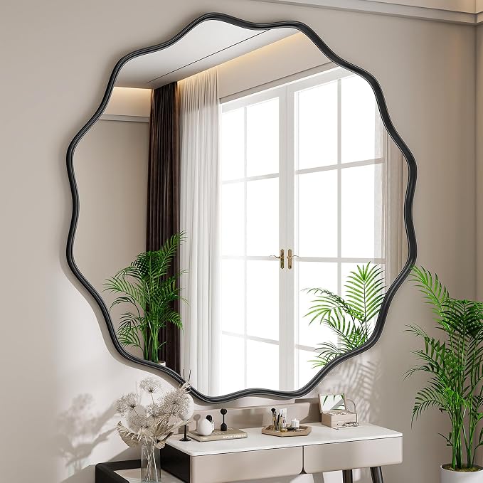 Round Wavy Mirror, 36 Inch Metal Frame Circle Mirror, Round Wall Mounted by Unknown