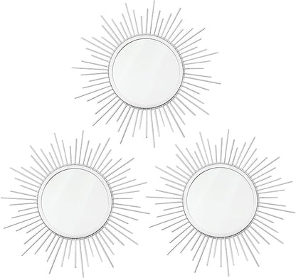 3 Pack Metal Mirrors for Wall Sunburst Wall Mirrors Home Décor Decorative by Uaussi