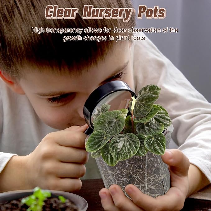 3.9-9.4 Inch Big Size Clear Nursery Pots with Drainage, 6 Sizes 30 Packs Nursery Garden Pots with 30 Plant Labels for Seedling Plants, Nursery Pots Variety for Indoor Outdoor Seed Starter Flower Pots