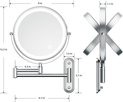 Rocollos Rechargeable Wall Mounted Lighted Makeup Mirror, 8 Inch Double-Sided - Image 5
