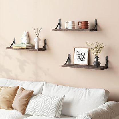 YGEOMER Brown Floating Shelves for Wall, 16.5 Inch Farmhouse Wall Shelves for - Image 5