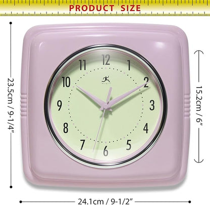 Infinity Instruments Square Retro Wall Clock, Pastel Pink - Image 7