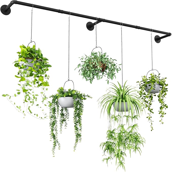 Bamworld Plant Hanger Indoor 70in Hanging Planters Rod Hanging Plant Holder for Window Plant Shelves Metal Rod，Pots Not Included