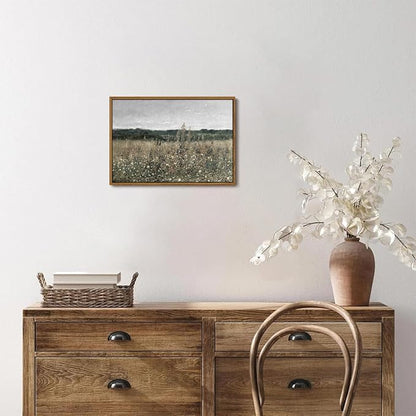 OIQArtOIQ Vintage Framed Wall Art Wildflower Field Meadow Canvas Art Prints - Image 6
