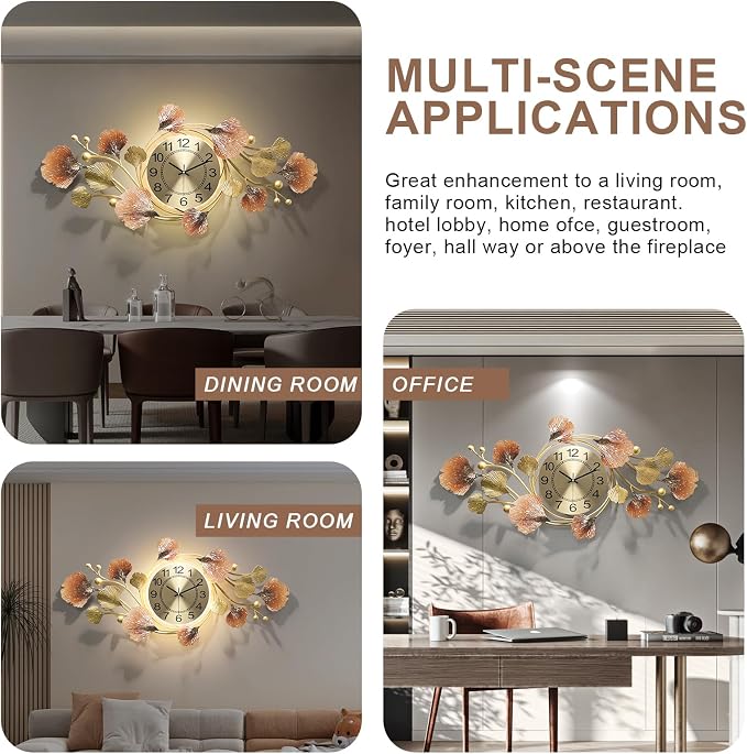 Modern 35''x20'' Metal Wall Clock Featuring a Silent Movement and Creative - Image 4