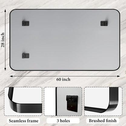 60X28 Inch Black Metal Framed Bathroom Mirror - Image 3