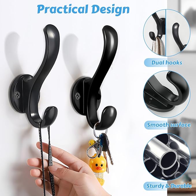 10 Pack Coat Hooks Wall Mount Heavy Duty Utility Retro Double Hooks - Image 8