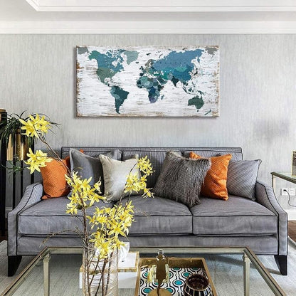Teal Decor World Map Canvas Wall Art Pictures - Image 5