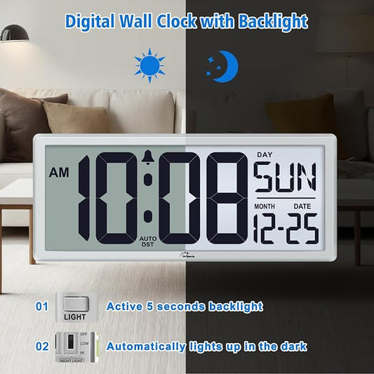 WallarGe Backlight Digital Wall Clock Battery Operated - - Image 2