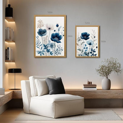 LLEEMPI Navy Blue Floral Wall Art Set of 3, Modern Wildflower Wall Decor - Image 4