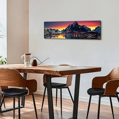 AREBOLO Sunset Mountain Canvas Wall Art Lake Landscape Pictures Nature Wall - Image 3