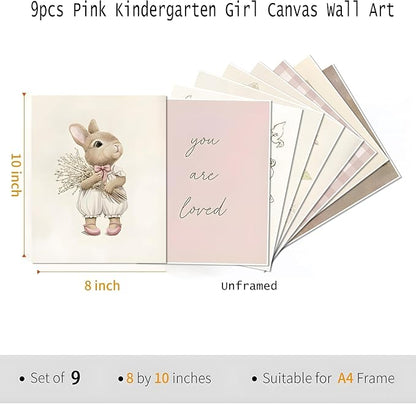 9pcs Nursery Pink Wall Art Baby Girl Canvas Wall Art Vintage Floral Prints Kids - Image 3