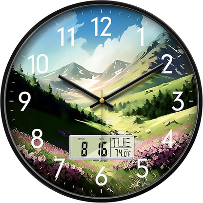14'' Silent Non-Ticking Rustic Mountain Wildflowers Wall Clock, Battery by SCOAGE