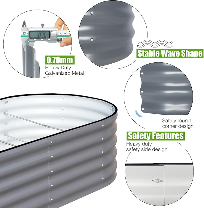 SnugNiture Galvanized Raised Garden Bed, 6x3x1.5ft Oval Metal Planter Box for Planting Outdoor Plants Vegetables