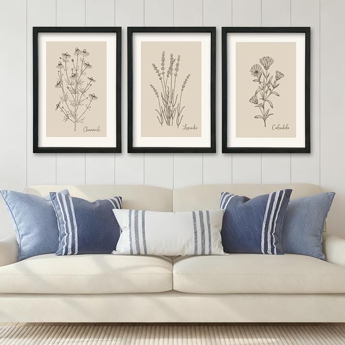 YWJKWLGS Vintage Botanical Wall Art 11x16 Inch Set Of 3 Wooded Framed by Unknown