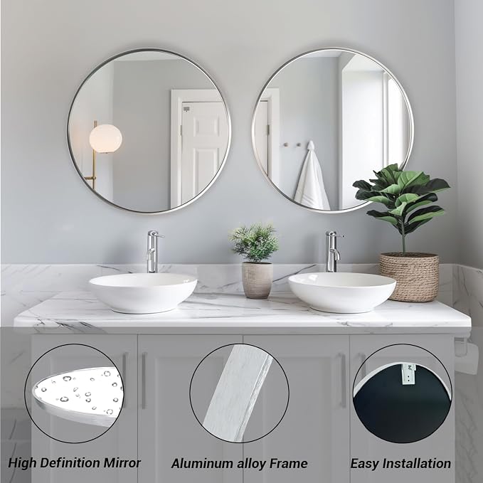 Sunniry Silver Round Mirror 24 inch, 2 Pack Silver Circle Mirror, Round - Image 2