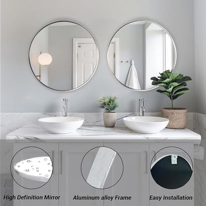 Sunniry Silver Round Mirror 24 inch, 2 Pack Silver Circle Mirror, Round - Image 2