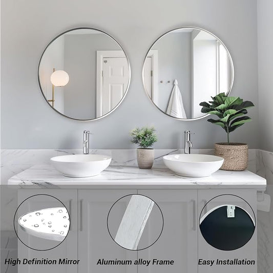 Sunniry Silver Round Mirror 30 inch, Round Bathroom Mirror, Circle Wall Mirrors - Image 2