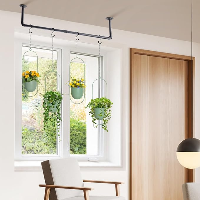 Plant Hanger Indoor, 34.2in Strong Load-Bearing Hanging Plant Holder, Window Plant Rod Black Metal Bar for Wall Ceiling Decor Shelves, 1 Pcs (Pot Chain & Plant Not Included)
