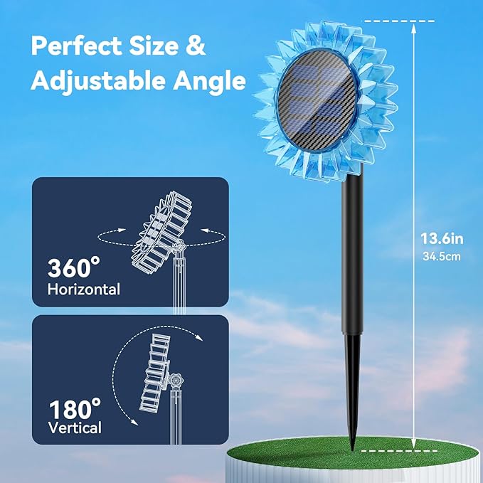 Solar Garden Lights - Upgraded Solar Sunflower Light, Ground/Wall 2 In 1, Solar Outdoor Lights Waterproof IP67,Garden Yard Patio Backyard Pathway Landscape Fence Wall Decoration, Multicolor(6 Pack)