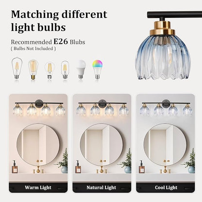 TALOYA Bathroom Vanity Light Fixtures, 4-Light Black and Gold Wall Lights - Image 7