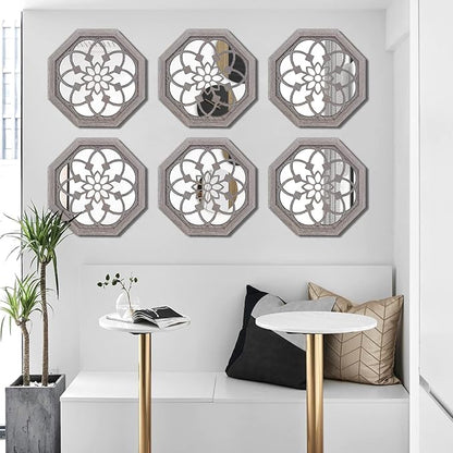ZOLAPI 2 PCS Octagon Wall-Mounted Mirrors, Vintage Farmhouse Mirror - Image 6