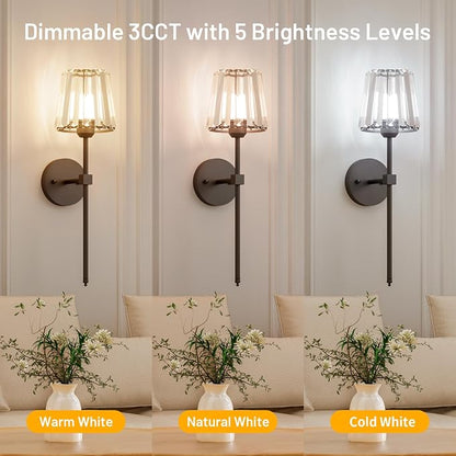 Crystal Battery Operated Wall Sconces Set of 2, 12 RGB and 3CCT Dimmable Wall - Image 7