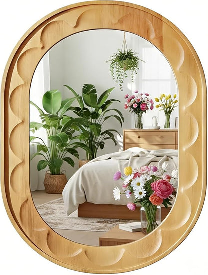 Entryway Small Mirrors for Wall, 16 x 12 Inch Bathroom Wood Mirror by YXDXF