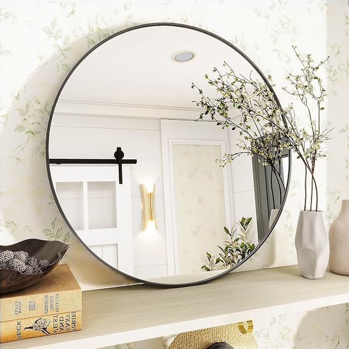 VooBang Black Round Bathroom Mirror, 20 inch Circle Wall Mounted Hanging Mirror - Image 6