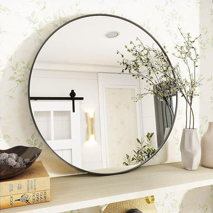 VooBang Black Round Bathroom Mirror, 20 inch Circle Wall Mounted Hanging Mirror - Image 6