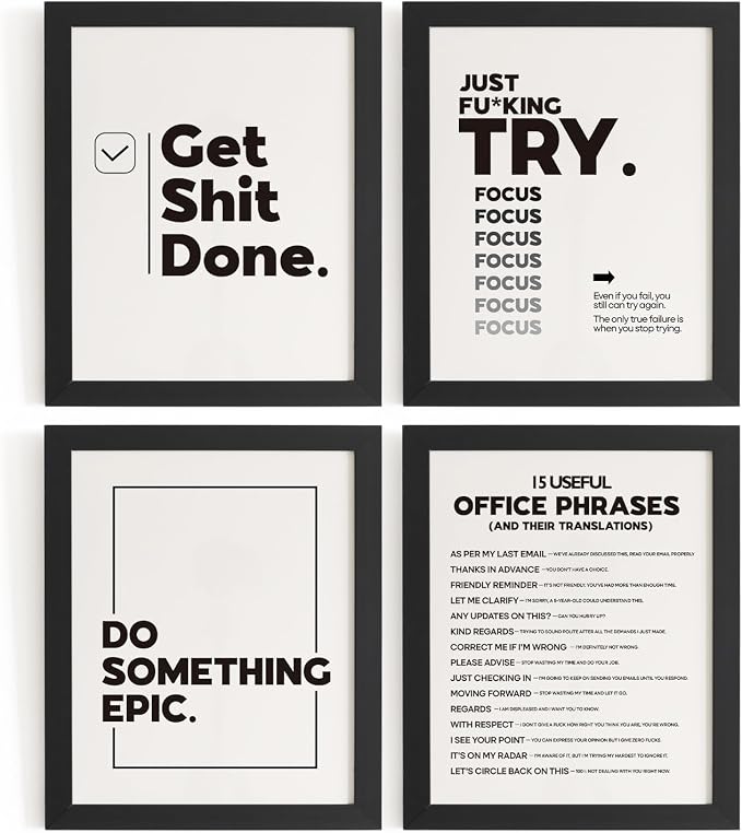 DSHFG Funny Motivational Office Pictures Wall Art Decor Prints Set of 4 by Unknown