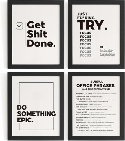DSHFG Funny Motivational Office Pictures Wall Art Decor Prints Set of 4 by Unknown