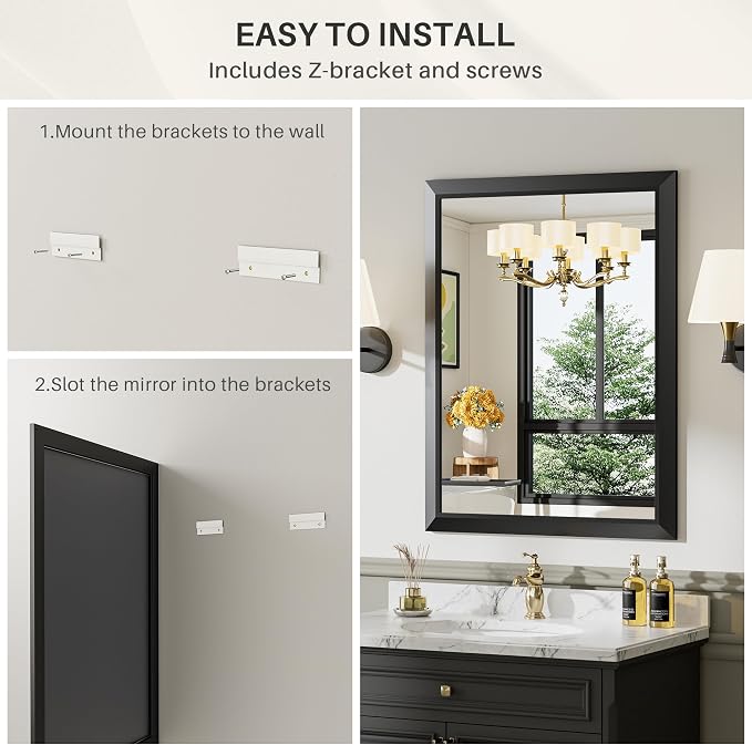 Briivue 24x32 Inch Black Bathroom Mirror - Image 8