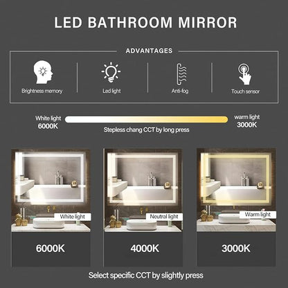 32x24 inch Wall Mounted LED Bathroom Mirror - Image 2