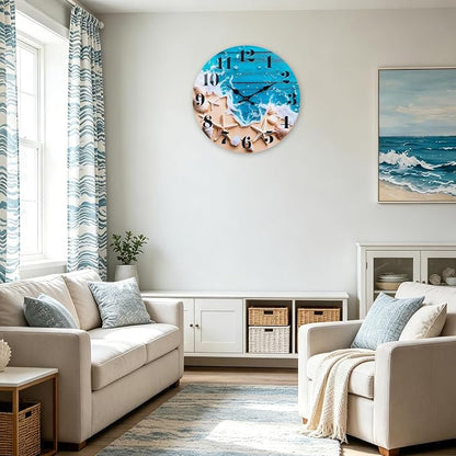 Indoor/Outdoor Clocks Waterproof, Glass Rustic Beach Decor Wall Clock - Image 6