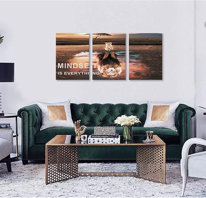 KAWAHONE Motivational Lion King Mindset Wall Art Gold, Success Cat Reflect Lion - Image 5