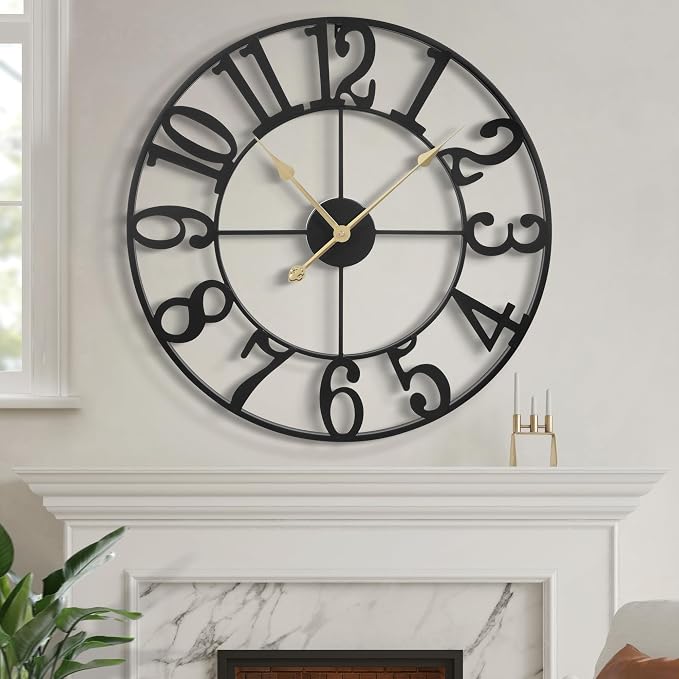 LEIKE Large Wall Clock, Battery Operated, Decorative Retro Black Metal Clock by LEIKEWALLCLOCK