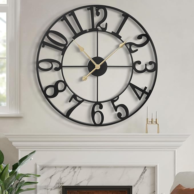 LEIKE Large Wall Clock, Battery Operated, Decorative Retro Black Metal Clock by LEIKEWALLCLOCK