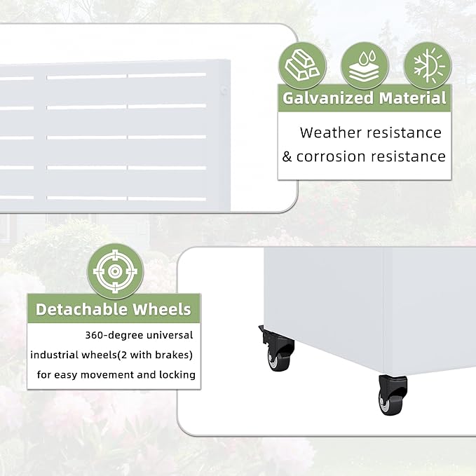 Casaphoria Metal Raised Garden Bed with Trellis and Wheels, 72"x35"x16" Planter Box for Climbing Plants, Vegetables & Vines, Features Drainage Holes and Privacy Screen (White-Louvered)