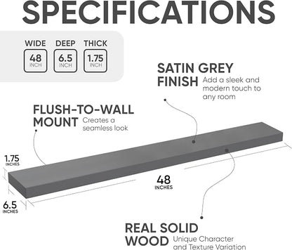 Homeforia Gray Floating Shelf 48 inch, High End Solid Real Wood 48inch Floating - Image 3