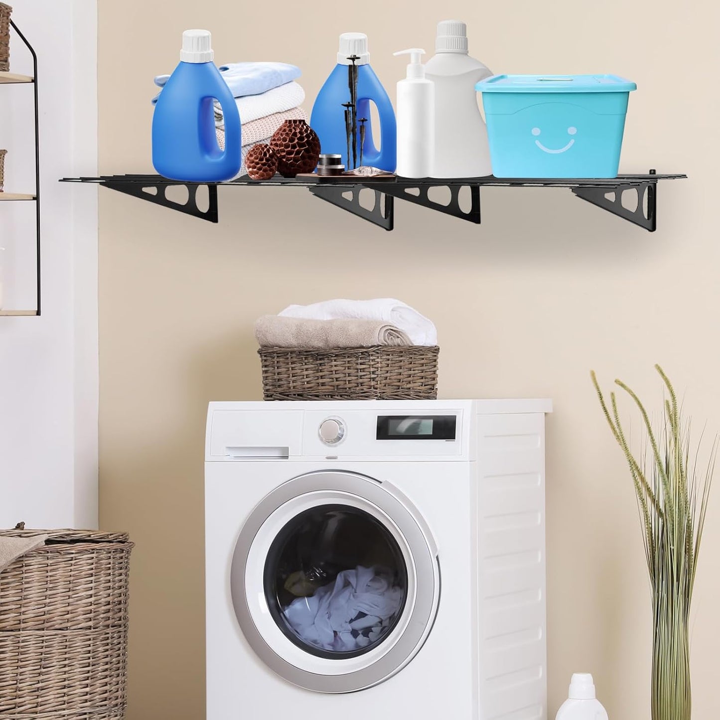 2 Pack 2x6 FT Garage Shelving Wall Mounted, 24x70 inch Floating Shelves, Heavy Duty Storage Rack, Black 440lbs Each Floor Bearing