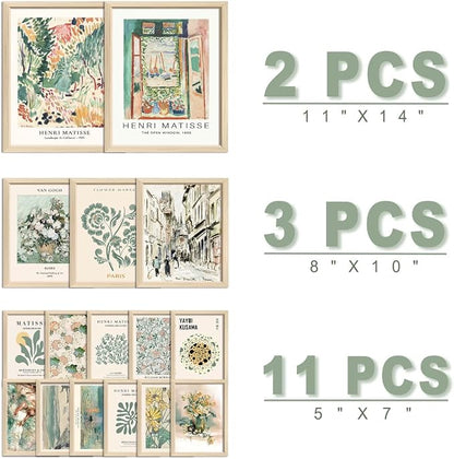 ANERZA 16 PCS Framed Sage Green Wall Art Decor, Matisse Wall Prints - Image 2