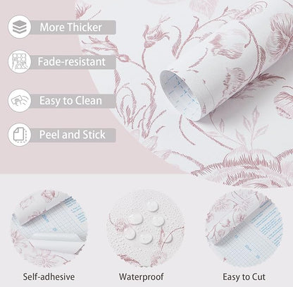 Yasinet Pink Floral Wallpaper Boho Peel and Stick Wallpaper Pink and White - Image 4