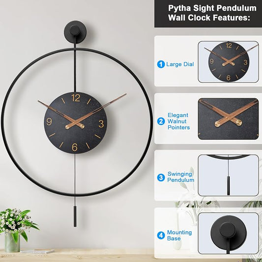 Pytha Sight Large Modern Wall Clock, 34.6×24 Inch Big Metal Minimalist Arabic - Image 2